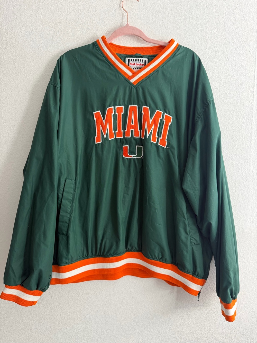 Foot Locker x Miami Hurricanes Green & Orange Pullover Windbreaker Size XL